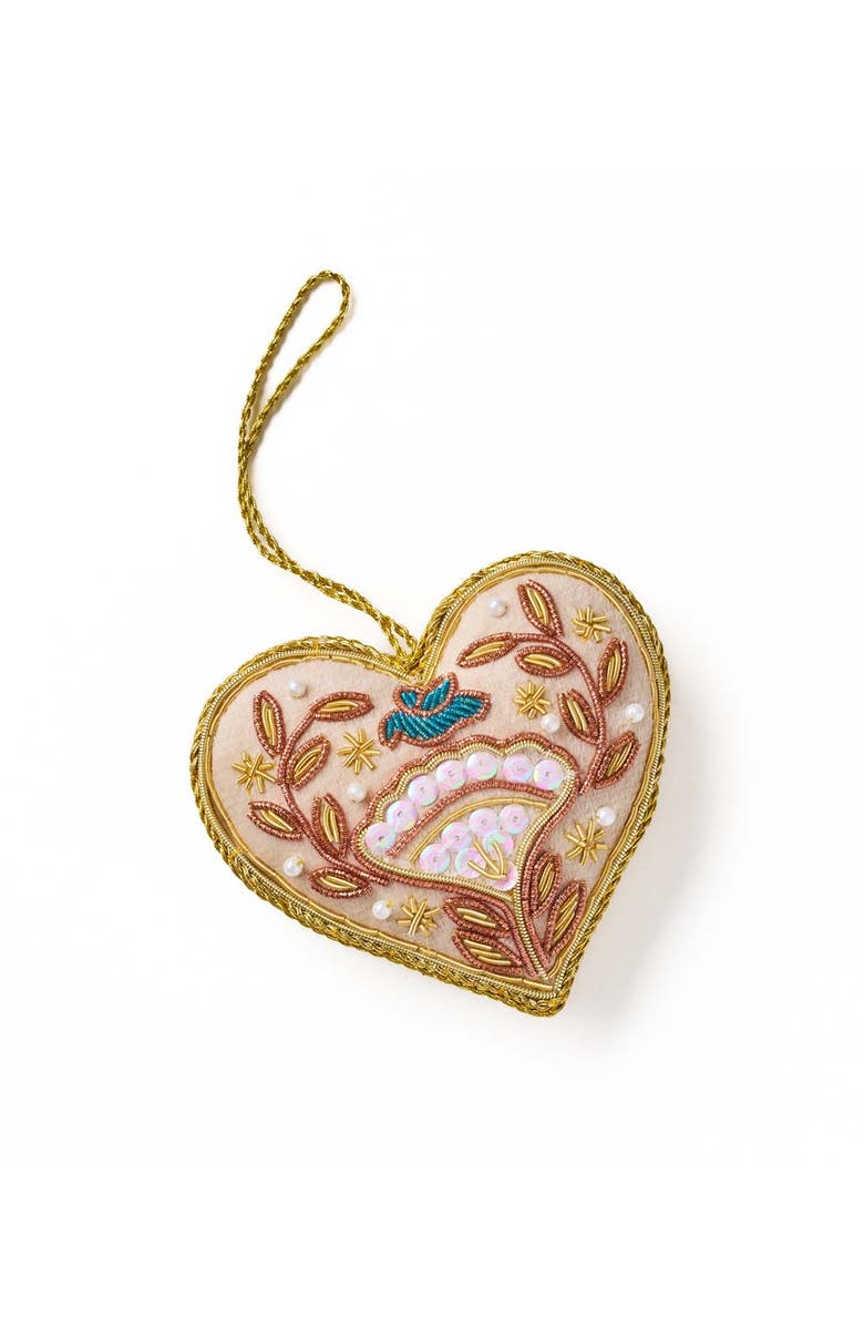 Matr Boomie Larissa Plush Floral Heart Beaded Fabric Ornament - Embroidered, Main, color, White