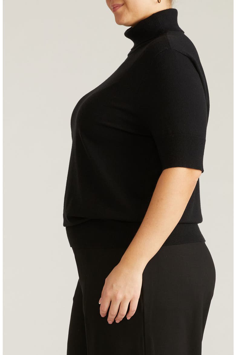 Savvy Short Sleeve Turtleneck Sweater, Alternate, color, BLACK