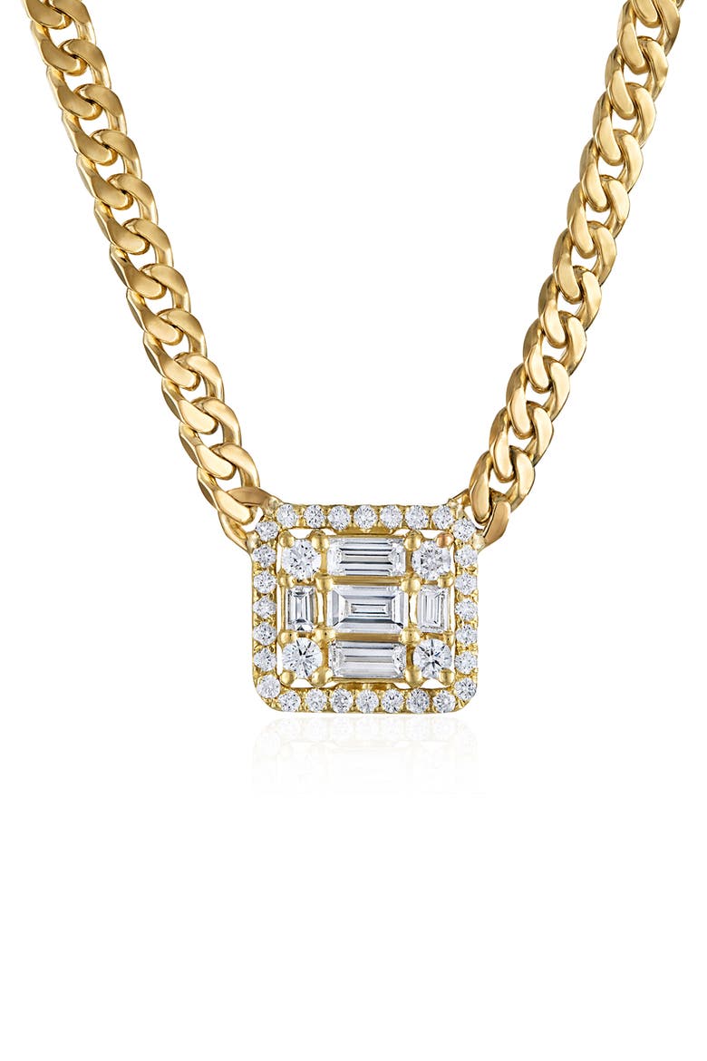 Halo Cube Diamond Curb Chain Necklace, Main, color, 18K YELLOW GOLD