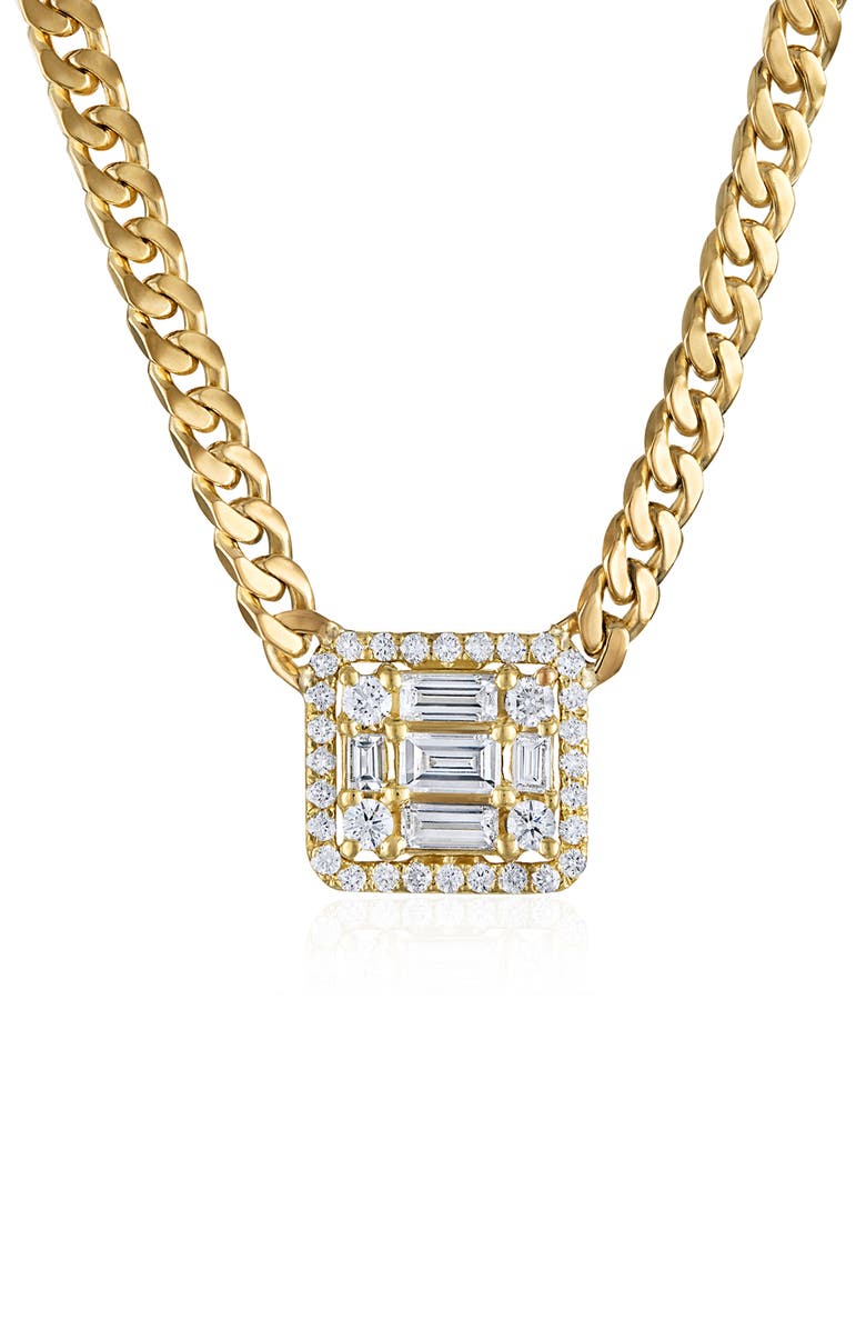 Mindi Mond Halo Cube Diamond Curb Chain Necklace, Main, color, 18K Yellow Gold