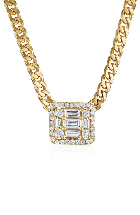 Halo Cube Diamond Curb Chain Necklace