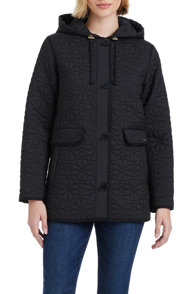 Kate Spade New York spade floral quilted a-line jacket, Alternate, color, Black