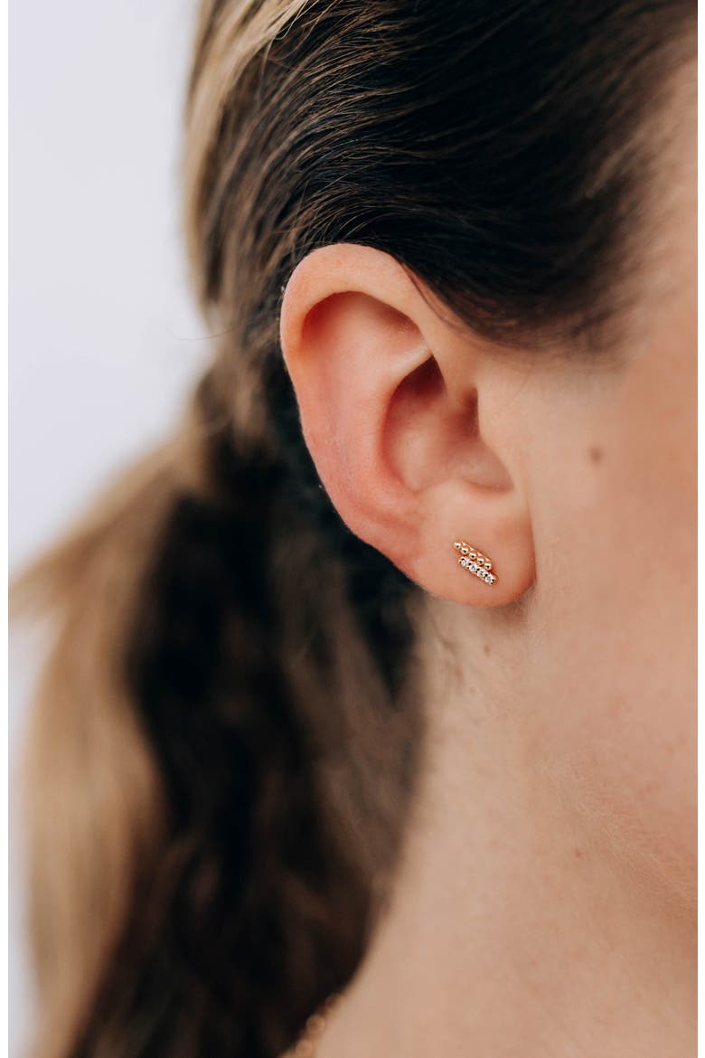 Dew Drop Diamond & Bead Bar Studs, Alternate, color, YELLOW GOLD