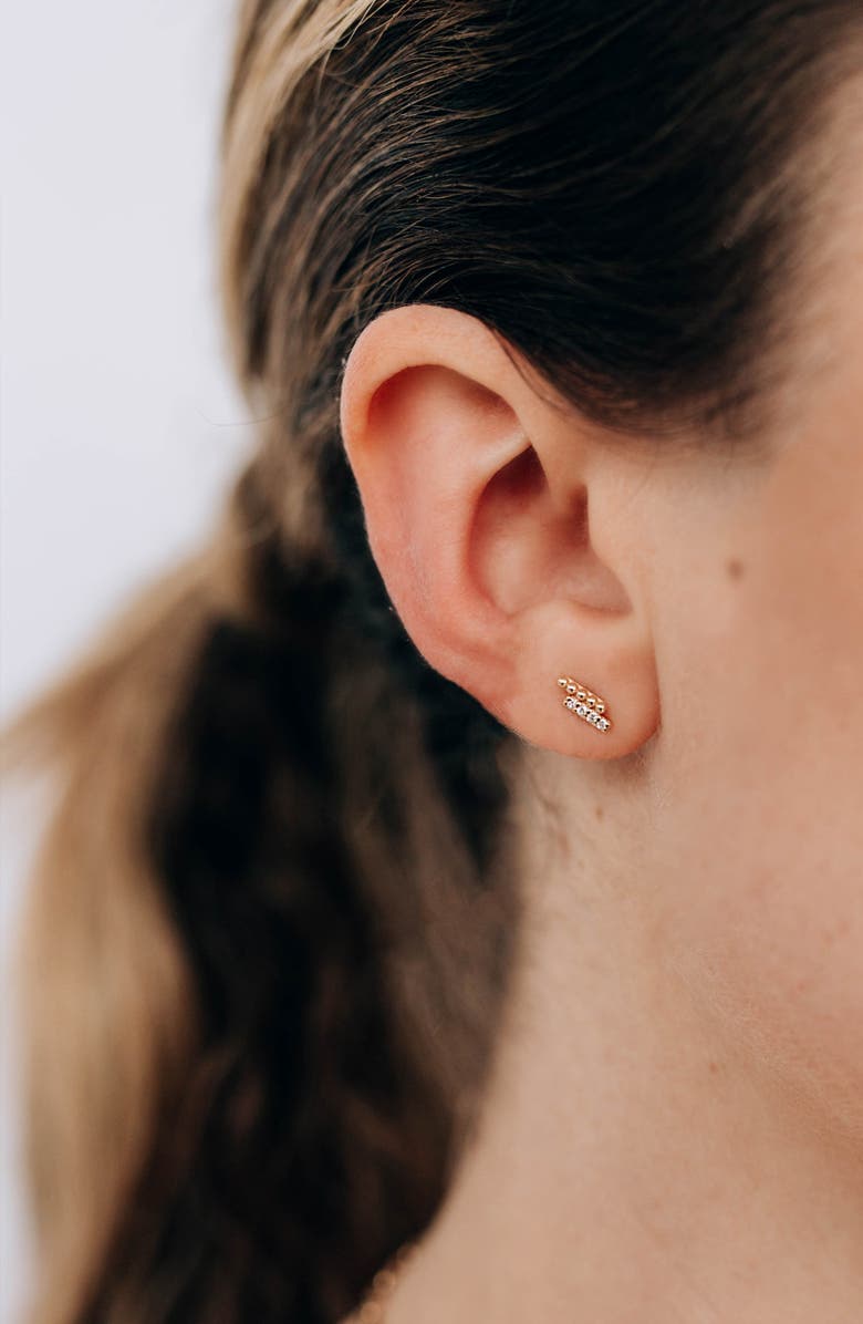 Anzie Dew Drop Diamond & Bead Bar Studs, Alternate, color, Yellow Gold