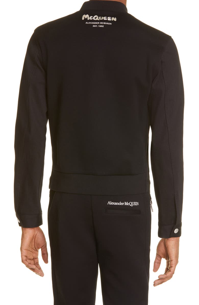 McQueen Alexander McQueen Graffiti Logo Denim Jacket, Alternate, color,