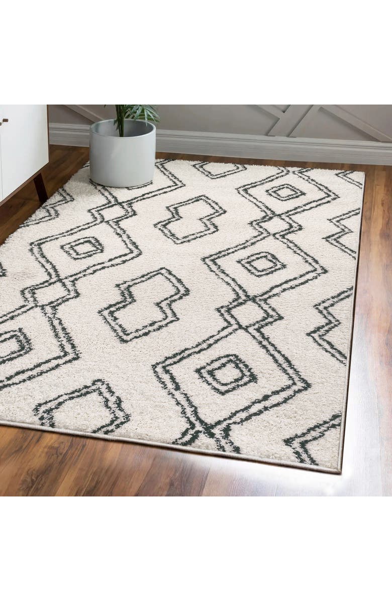 JONATHAN Y Deia Moroccan Style Diamond Shag Area Rug, Alternate, color, White/Gray