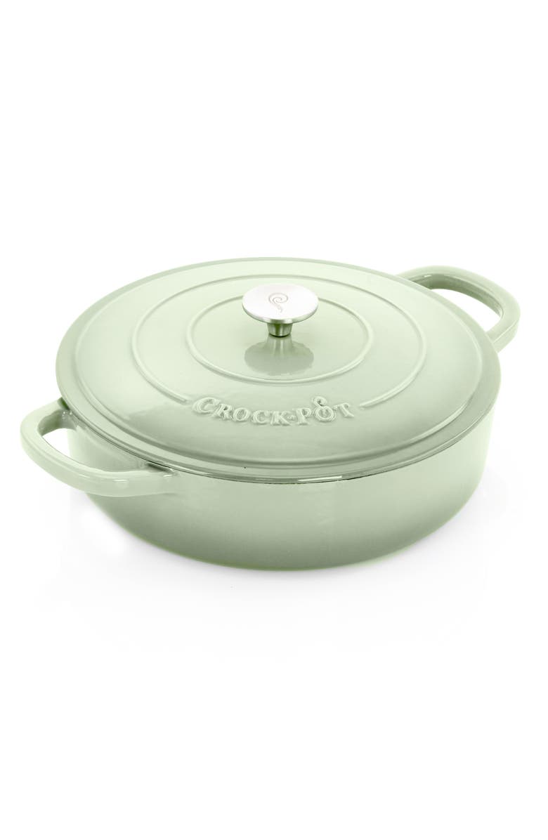 Crock-pot 5 Quart Round Enameled Cast Iron Braiser Pan with Self Basting Lid, Main, color, Green
