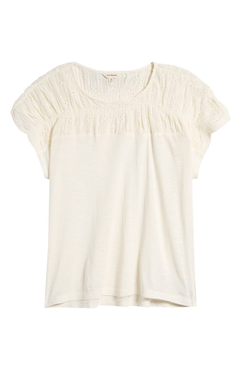 Lucky Brand Eyelet Yoke Mixed Media T-Shirt, Alternate, color, 