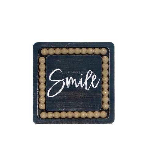 Wood 8 Inch Black Smile Sign with Beaded Accent and Easel Back, Farmhouse Tabletop Decoration
