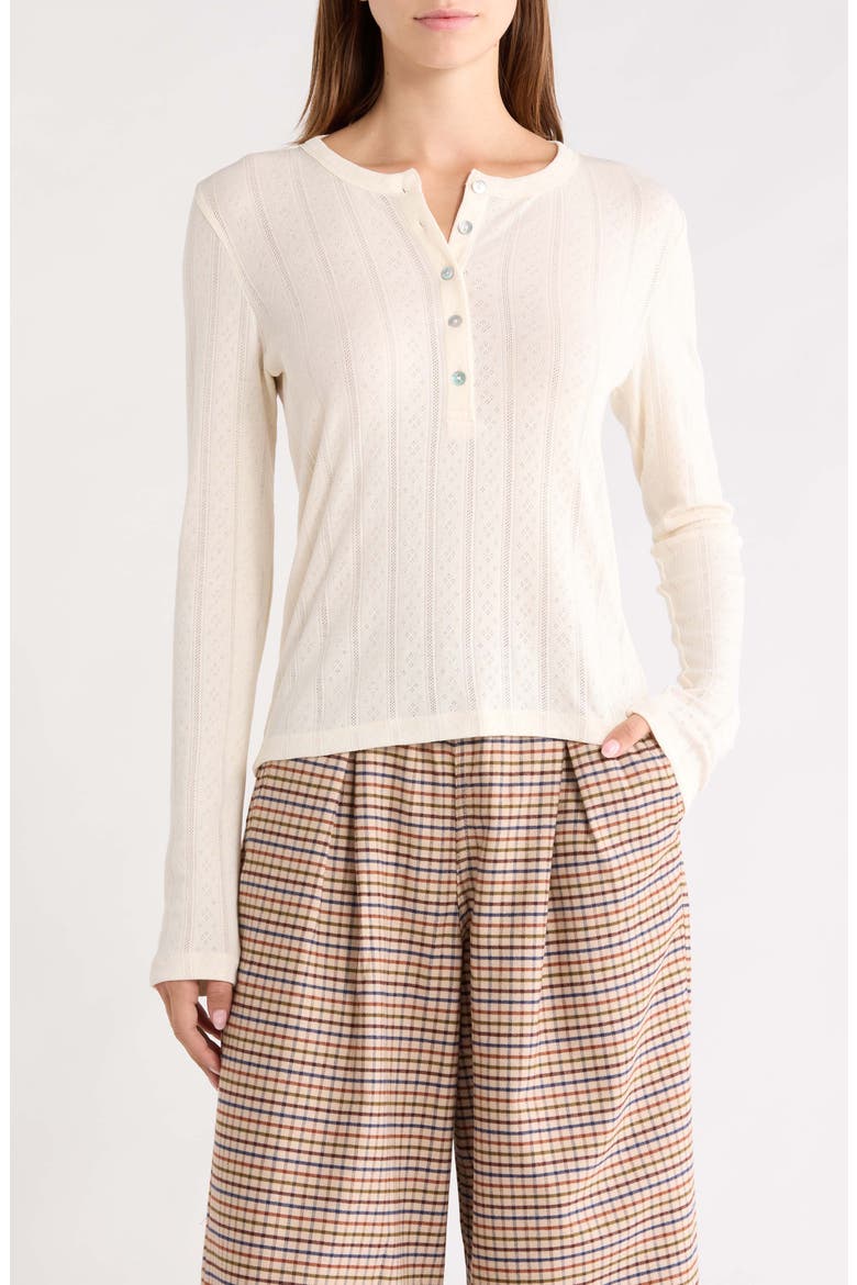 Pointelle Long Sleeve Henley, Main, color, ANTIQUE WHITE