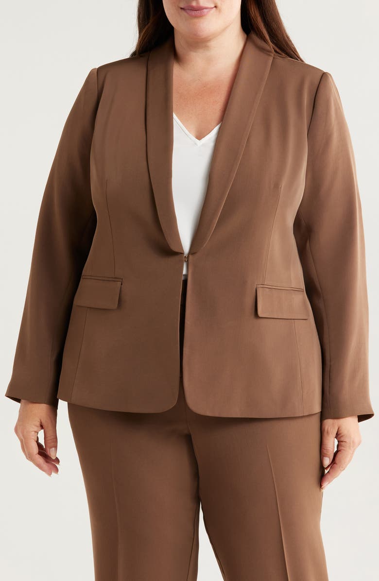 Tahari ASL Brushed Woven One-Button Blazer, Alternate, color, Putty