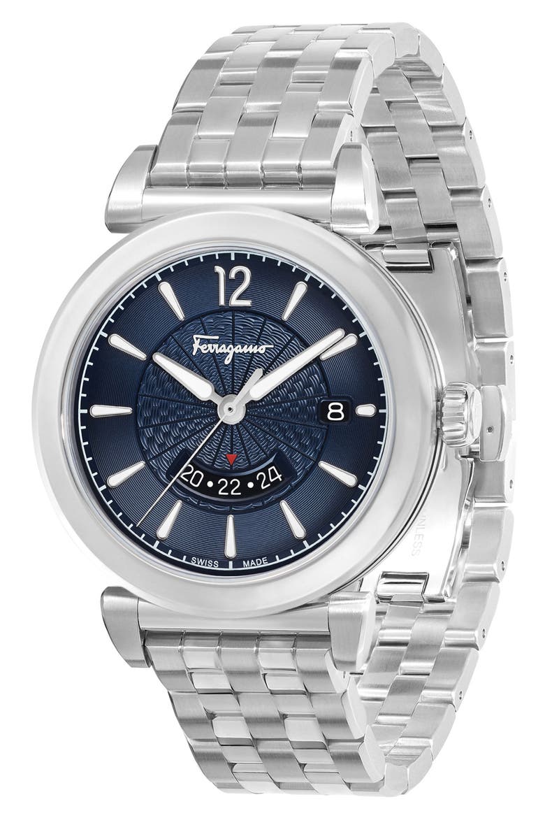 Salvatore Ferragamo Feroni Bracelet Watch, 40mm, Alternate, color, SILVER/ BLUE/ SILVER