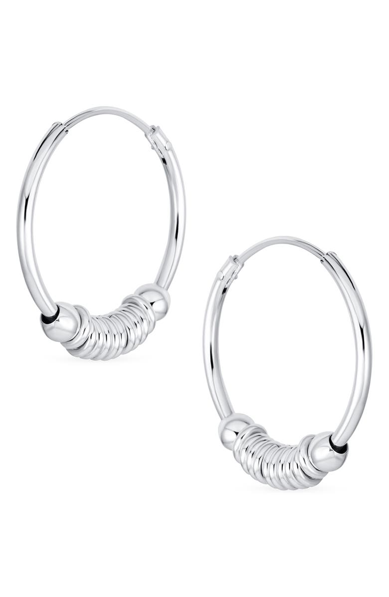 BLING JEWELRY Bali Boho Ring Huggie Hoop Earrings, Alternate, color, Silver