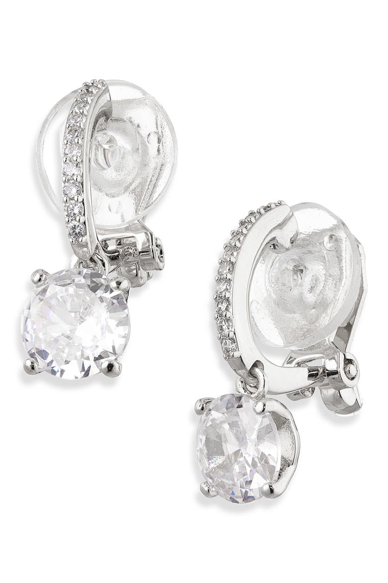 Modern Love Cubic Zirconia Clip-On Earrings, Main, color, RHODIUM