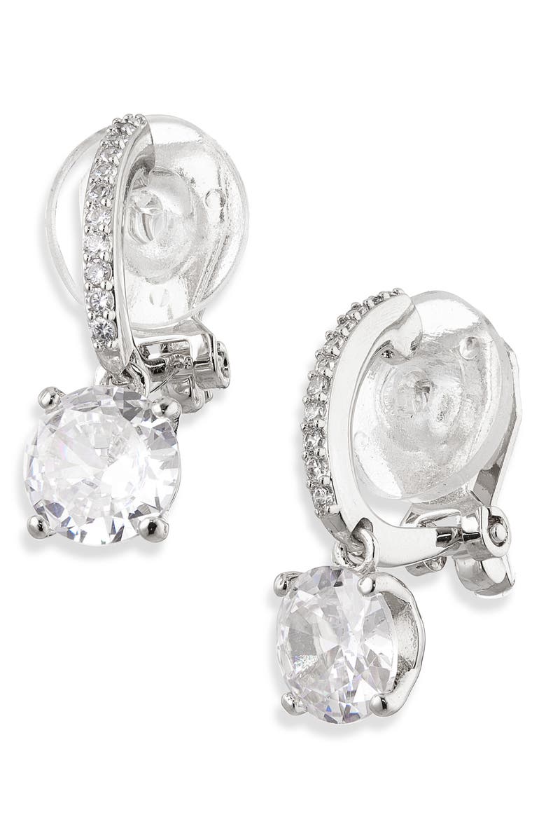 Nadri Modern Love Cubic Zirconia Clip-On Earrings, Main, color, Rhodium