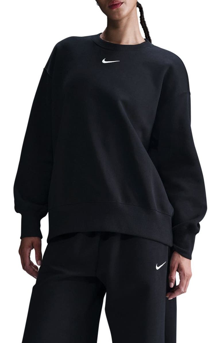 Nike Phoenix Fleece Oversize Crewneck Sweatshirt, Main, color, 010 Black/Sail