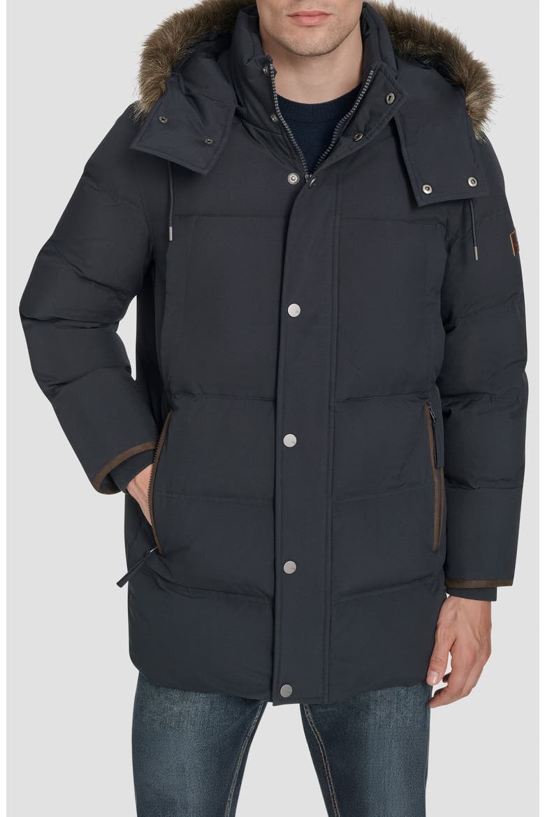 Faux Fur Hooded Longline Jacket, Main, color, INK