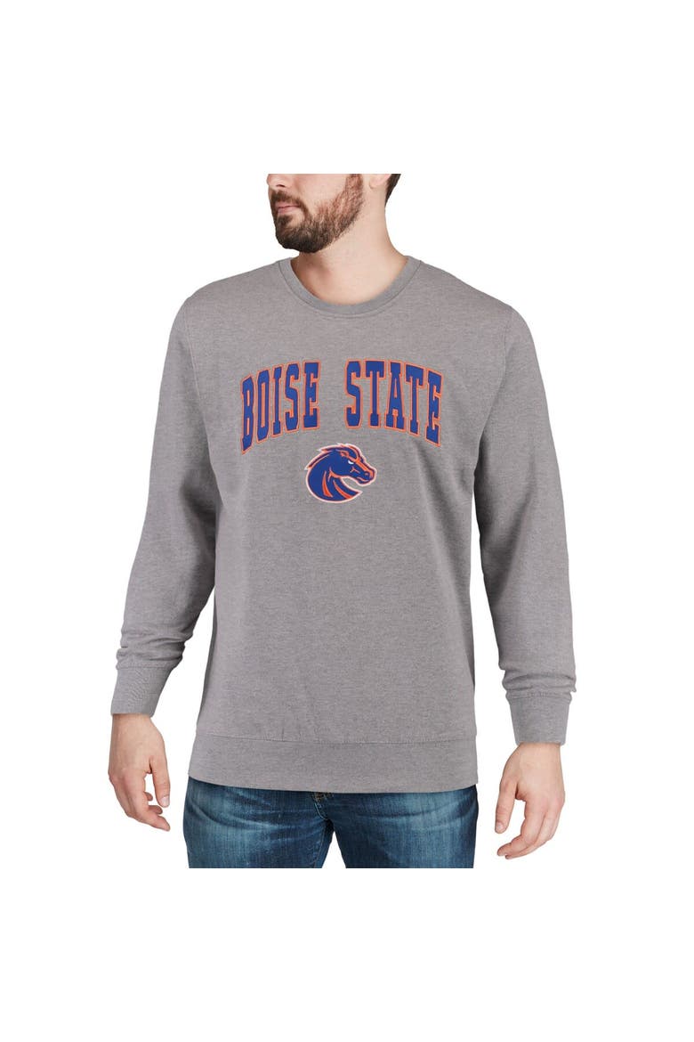 Men's Colosseum Heather Gray Boise State Broncos Arch & Logo Crew Neck Sweatshirt, Alternate, color, Heather Gray
