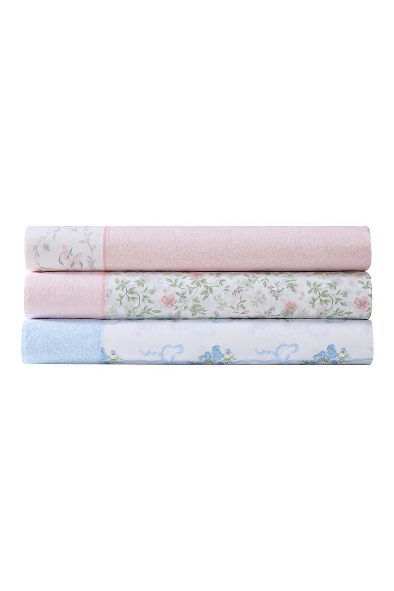 Floral Ribbon 200-Thread Count Cotton Percale Sheet Set, Alternate, color, LIGHT PASTEL BLUE