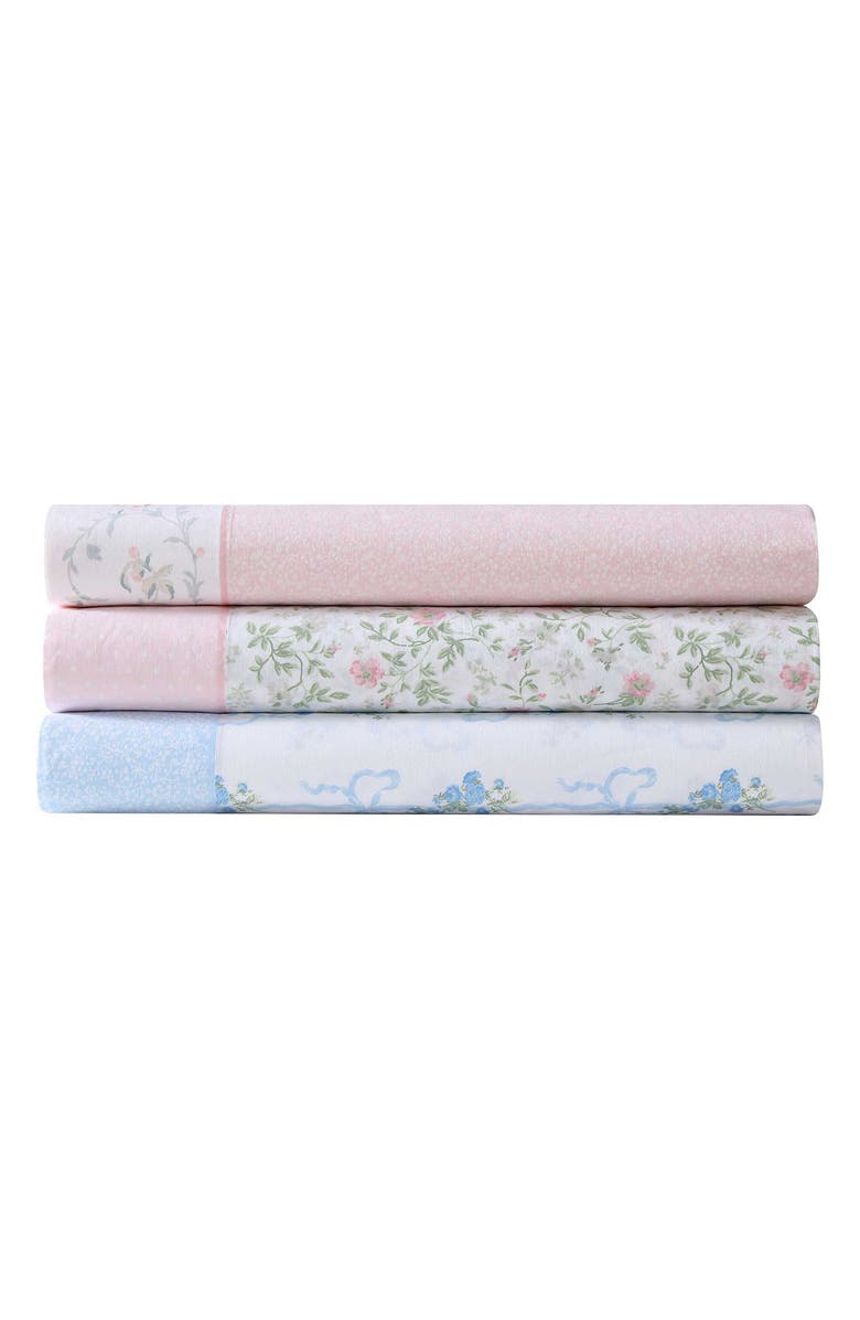 Laura Ashley Floral Ribbon 200-Thread Count Cotton Percale Sheet Set, Alternate, color, Light Pastel Blue