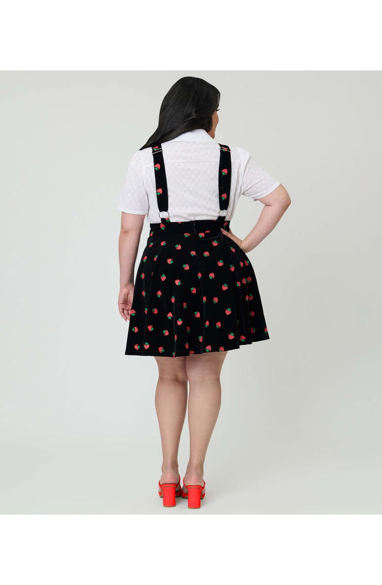 Unique Vintage Plus Size Brionne Pinafore Skirt, Alternate, color, Black W/ Strawberries
