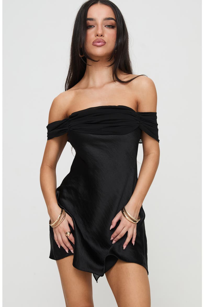 Adoration Off the Shoulder Minidress, Alternate, color, BLACK