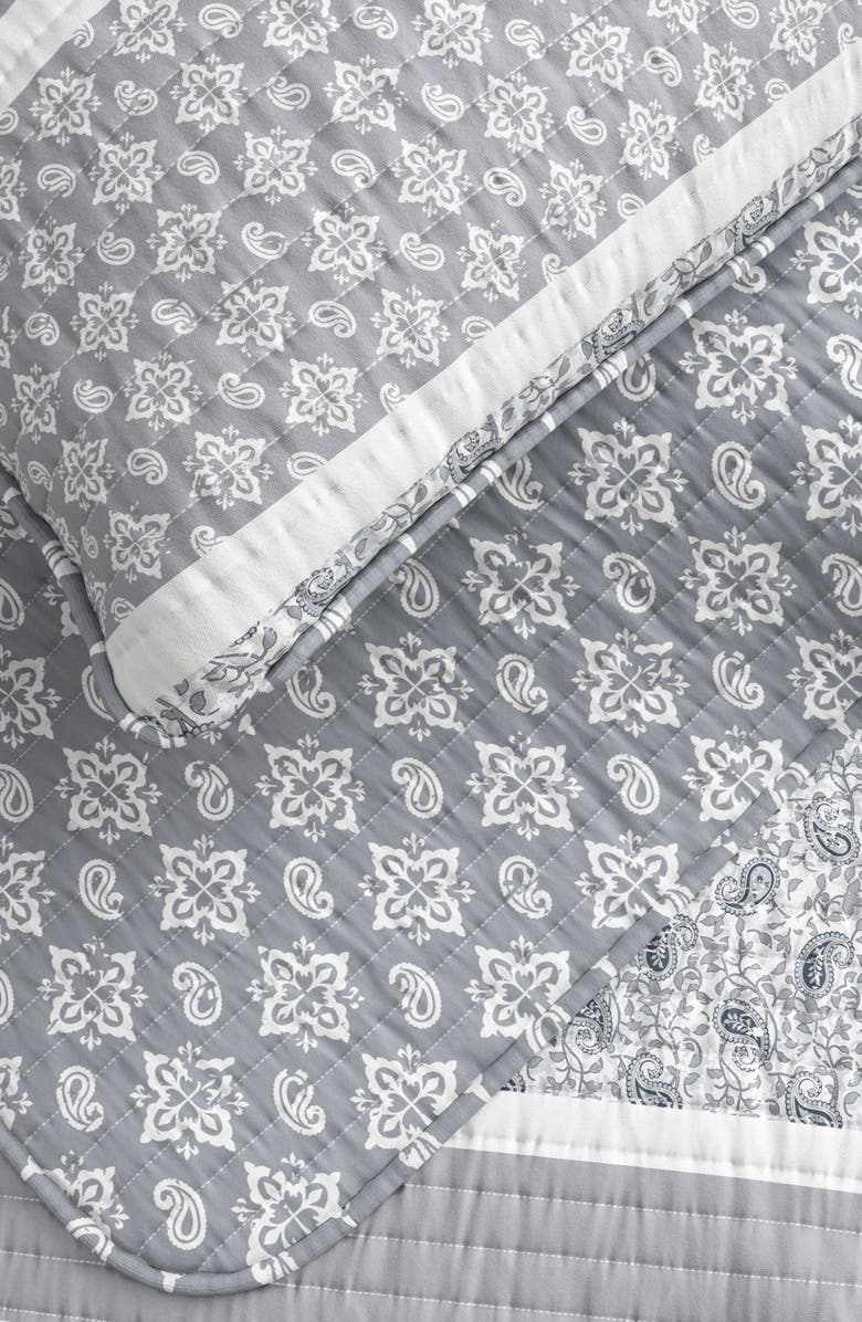 Woven & Weft Stripe & Paisley Quilt & Sham Set, Alternate, color, Grey