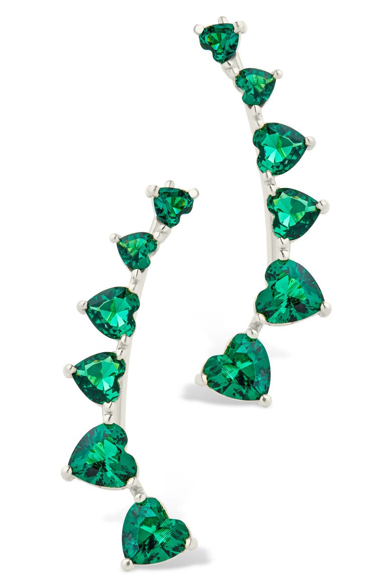 Jillian Cubic Zirconia Heart Ear Climbers, Alternate, color, SILVER / GREEN
