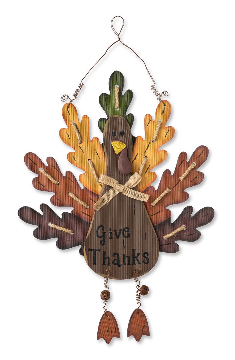 Glitzhome Burlap Wooden Turkey Wall Decor, Main, color, 