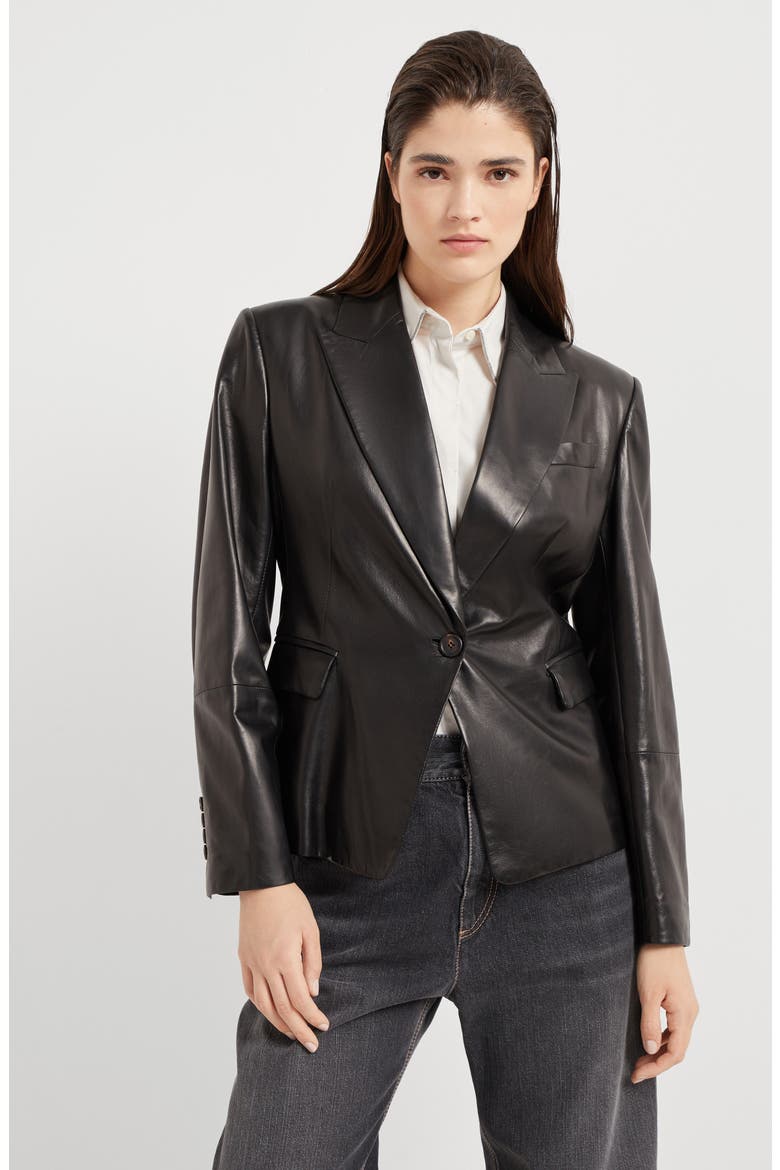 Nappa leather jacket with monili, Alternate, color, Black