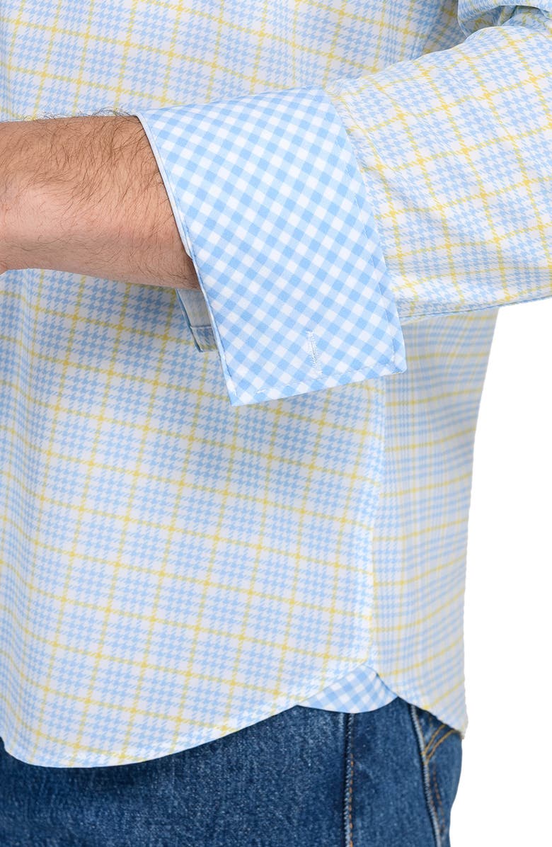 CONSTRUCT Houndstooth Plaid Stretch Button-Up Shirt, Alternate, color, Navy/ Yellow
