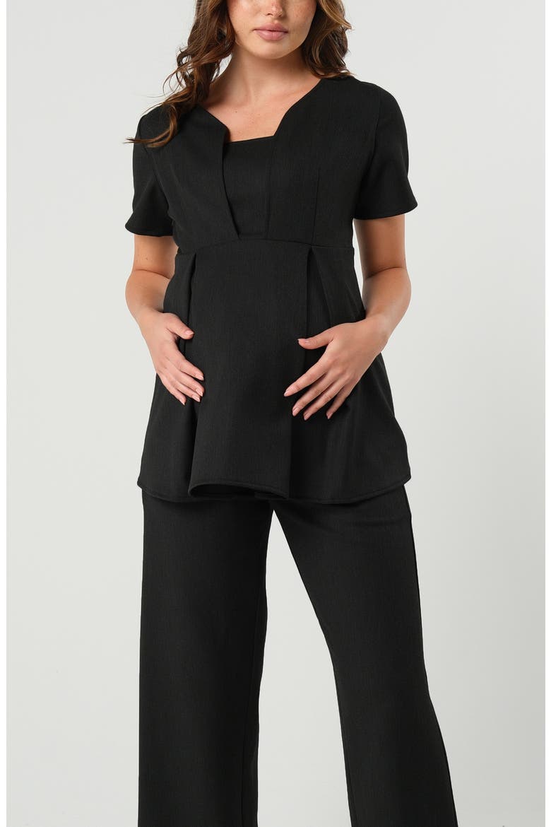 Women's Short Sleeve Empire Waist Maternity & Nursing Suit Top in Italian Stretch Fabric, Main, color, Black