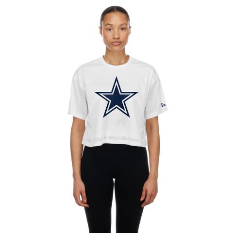Women's New Era  White Dallas Cowboys Summer Mesh Cropped Boxy T-Shirt
