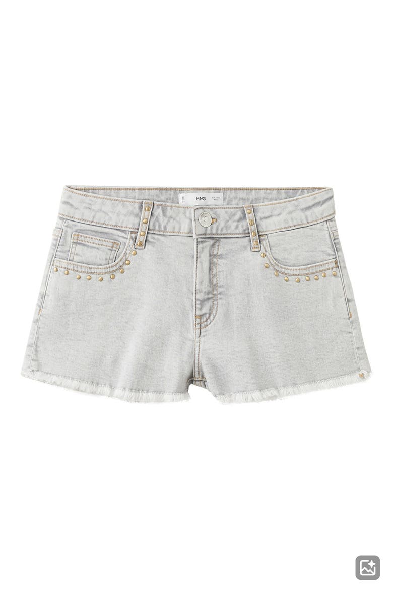 Studded Cutoff Denim Shorts, Alternate, color, DENIM GREY