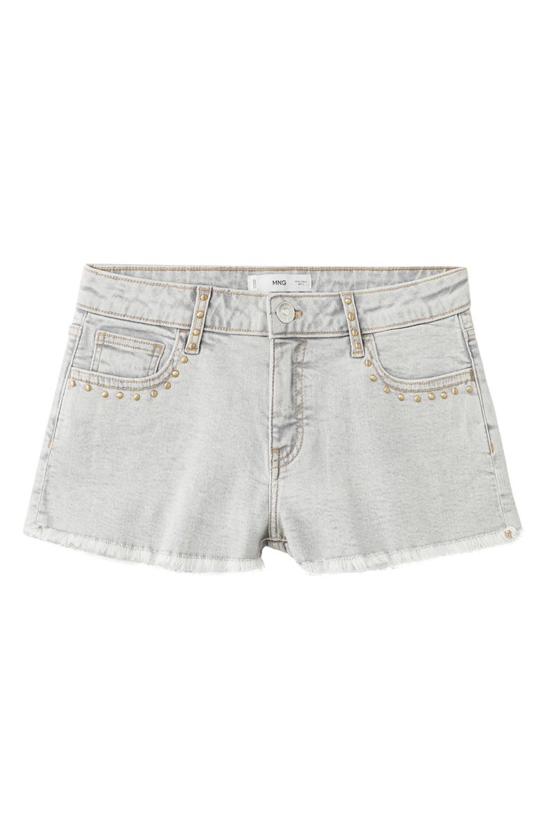 MANGO TEEN Studded Cutoff Denim Shorts, Alternate, color, Denim Grey