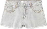 MANGO TEEN Studded Cutoff Denim Shorts