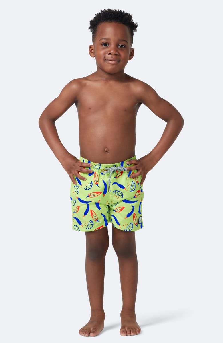 Tom & Teddy Kids' Chill Swim Trunks, Alternate, color, Lime/ Blue