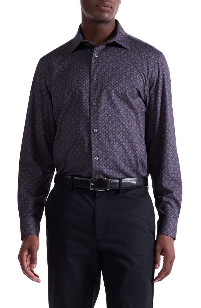 Bugatchi James OoohCotton<sup>®</sup> Print Button-Up Shirt, Main, color, Anthracite