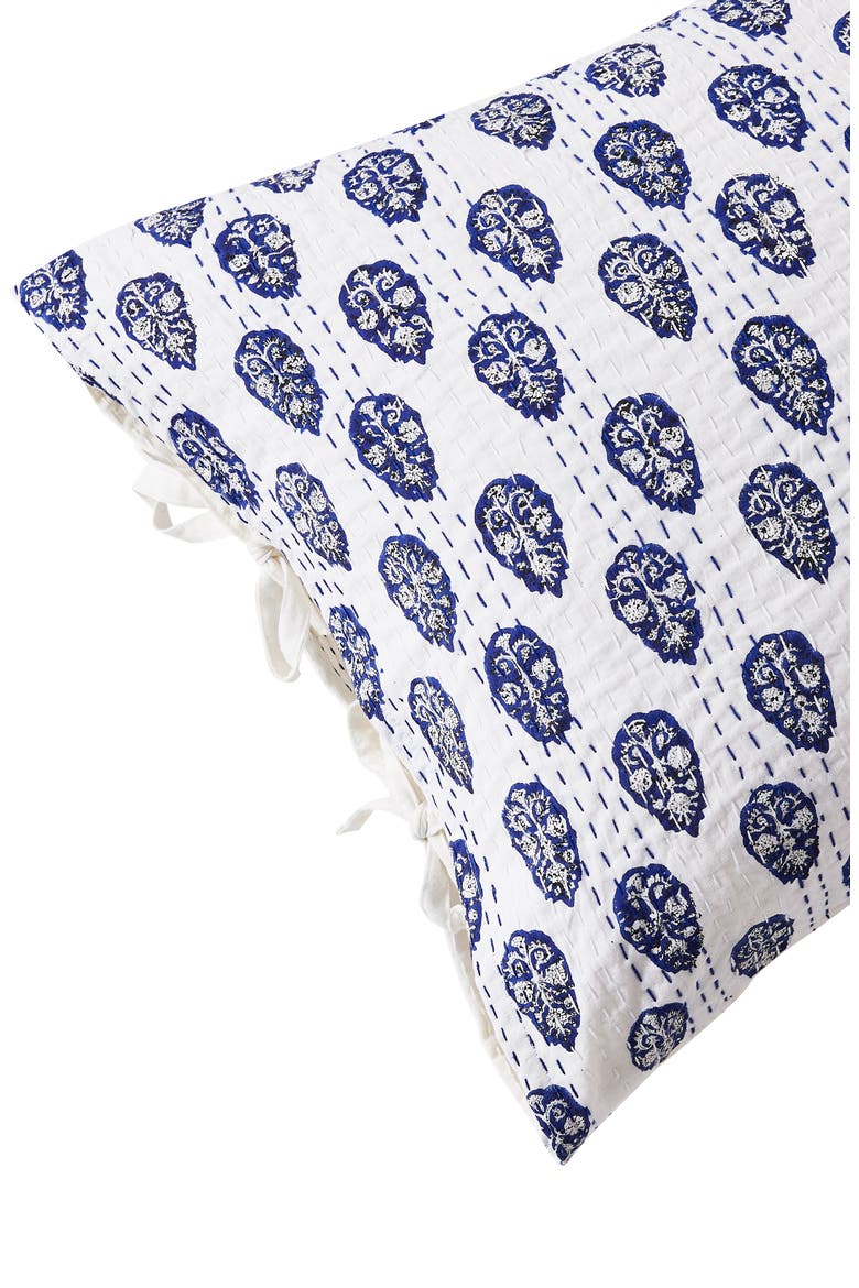 Floral Paisley 2-Pack Cotton Pick Stitch Shams, Alternate, color, INDIGO