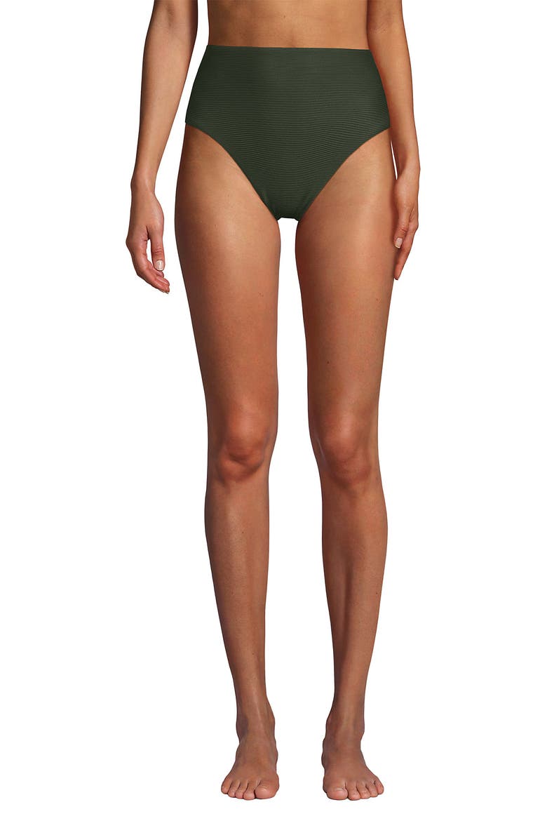 Ribbed Smoothing High Waisted Bikini Bottoms, Main, color, Rich Olive Green Ottoman