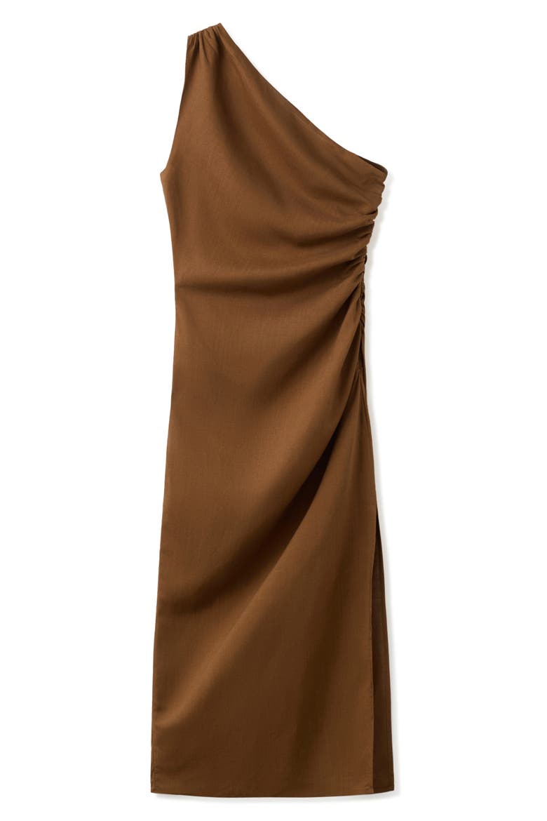 Ruched One-Shoulder Maxi Dress, Main, color, TOBACCO BROWN