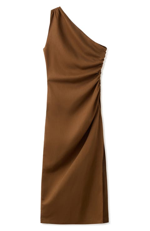 Ruched One-Shoulder Maxi Dress