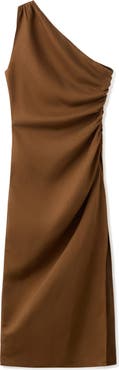 MANGO Ruched One-Shoulder Maxi Dress