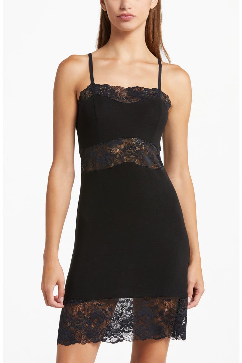 Moonchild Lace Inset Chemise, Main, color, BLACK
