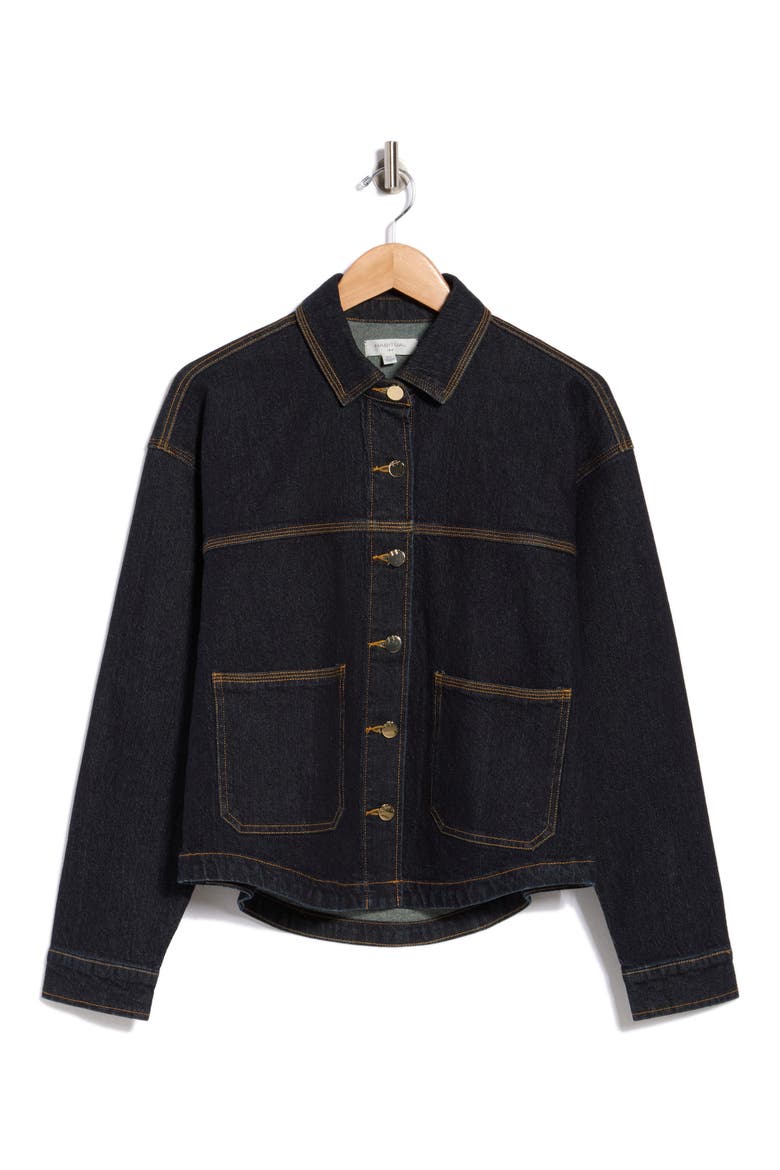 Curved Hem Denim Shirt Jacket, Main, color, SEA