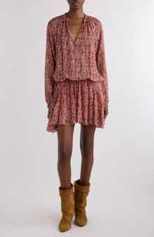 Isabel Marant Étoile Bess Print Long Sleeve Georgette Minidress