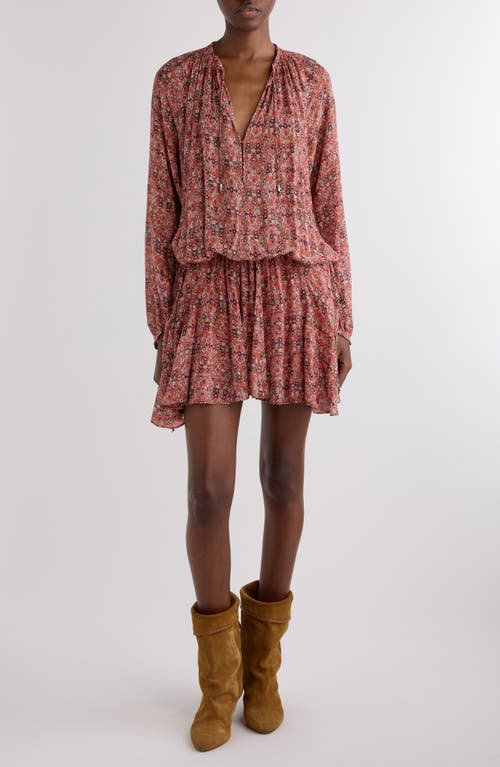 Isabel Marant Étoile Bess Print Long Sleeve Georgette Minidress In Brown