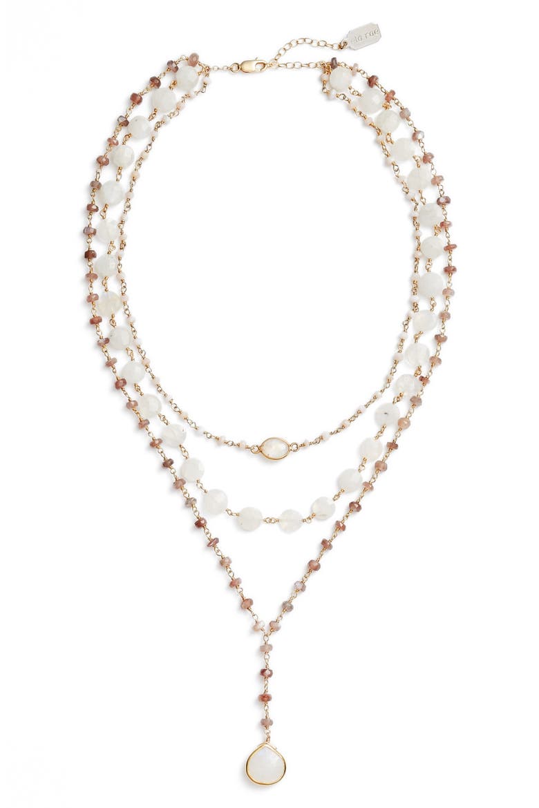 Multistrand Y-Necklace, Main, color, PINK OPAL/ BROWN MOONSTONE