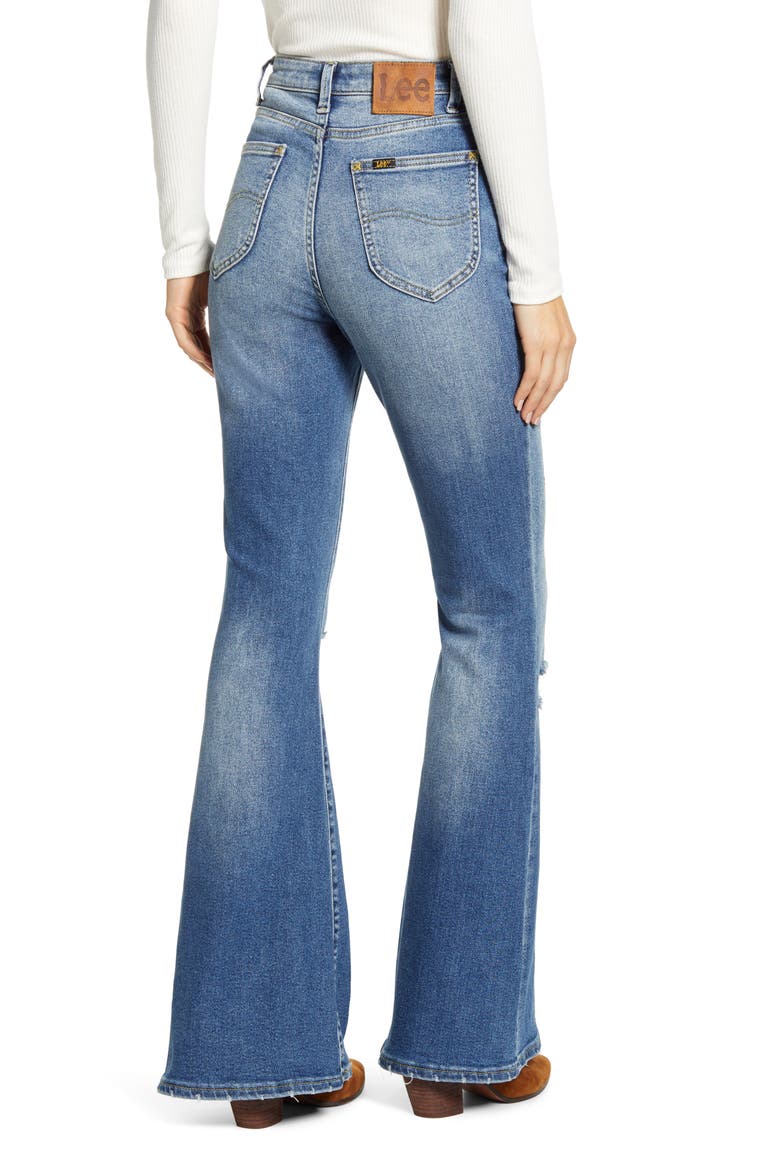 Distressed High Waist Flare Jeans, Alternate, color, GREAT PLAINS
