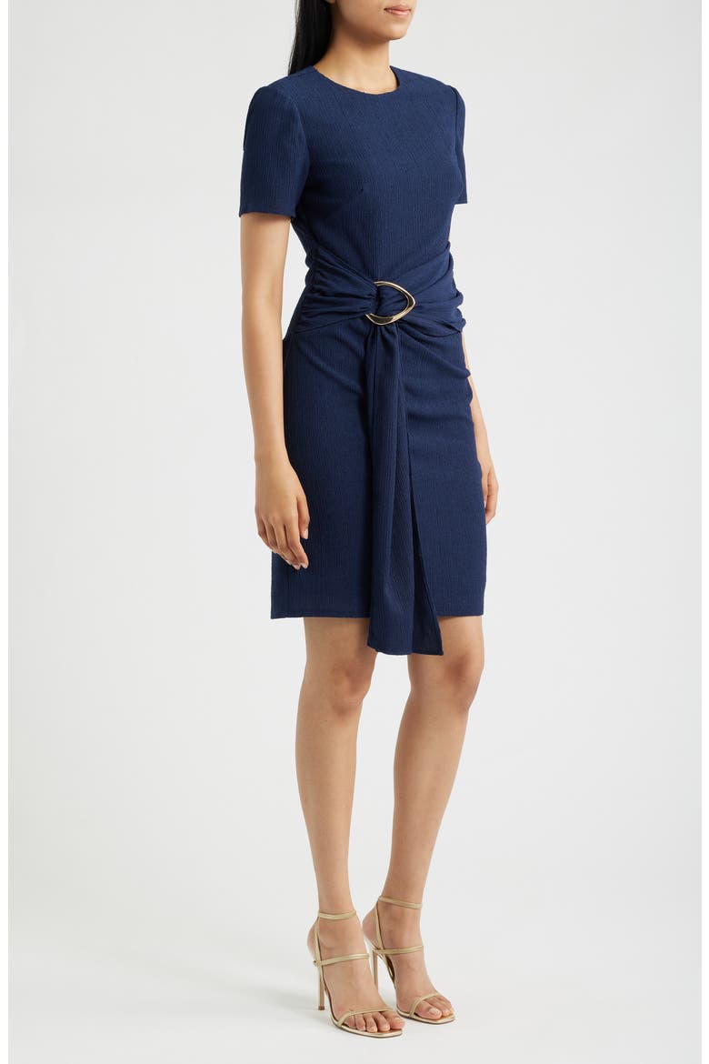 Side Tie Textured Knit Dress, Alternate, color, NAVY